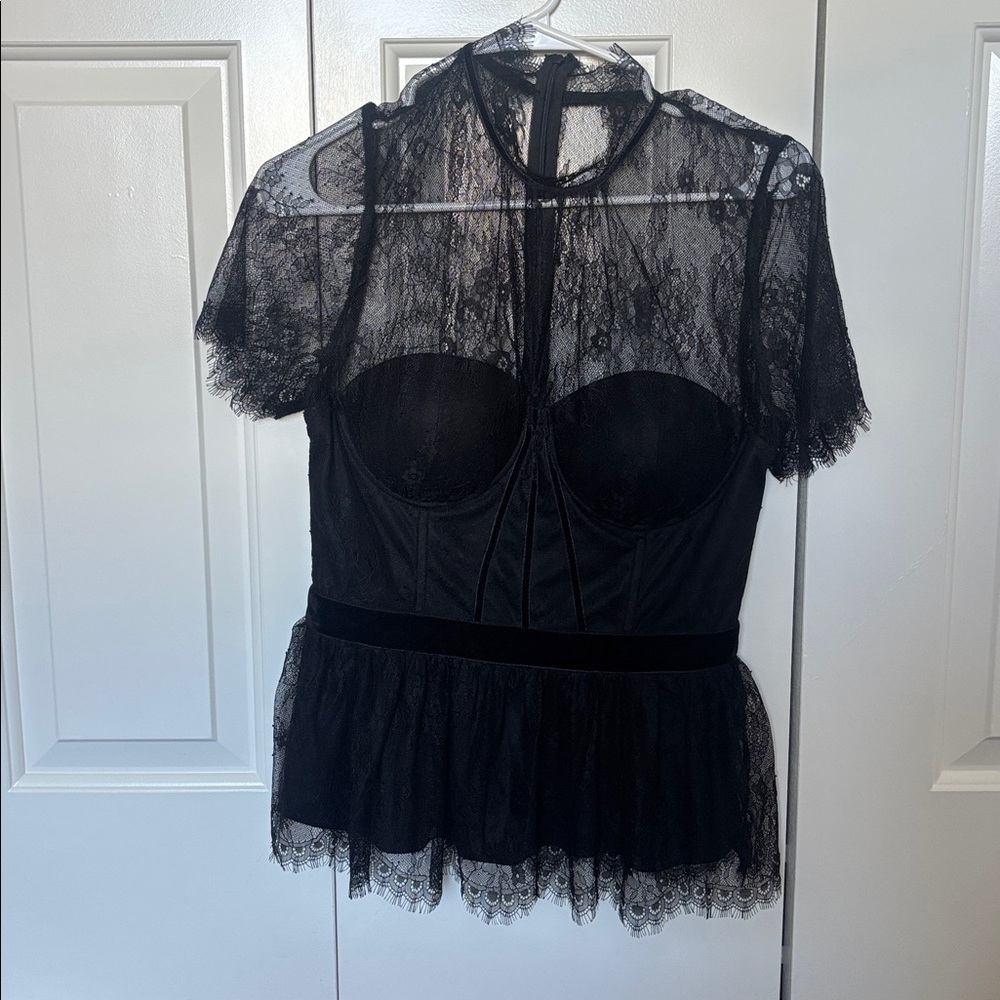 Holiday Heritage Lace Mock Neck Peplum Top